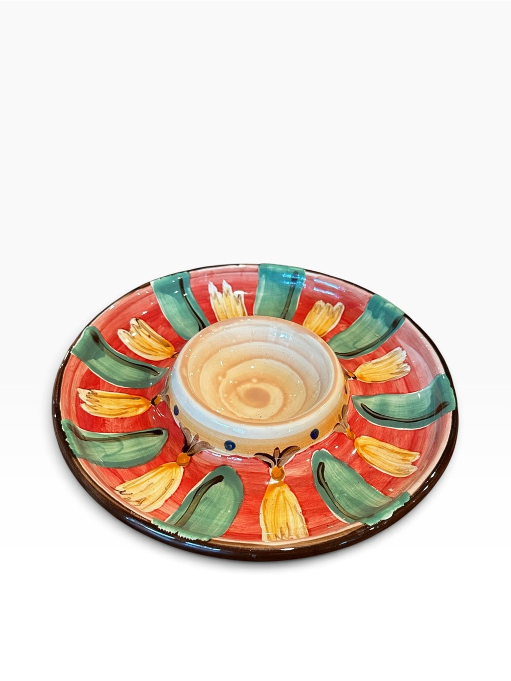 Vicki Carroll Handcrafted Chip & Dip Appetizer Bowl Tray Pottery